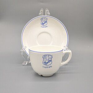 Wedgwood Lloyds Lloyd's Of London Crest Cup And Saucer Blue And White Bone China